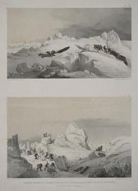 Pl.s VIII & IX. Division of Sledges Finding and Cutting a Road Through Heavy Hummock, in the Queen's Channel.