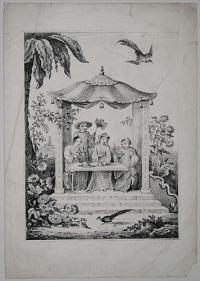 [Chinoiserie; a family taking tea in a garden landscape.]