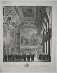 De Raadkamer Op Het Stadhuis te Amsteldam, zo als de Vroedschap aldaar 's Jaarlyks op den 28ste January vergaderd is.