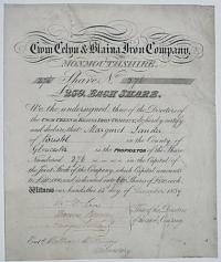 [Share certificate] Cwm Celyn & Blaina Iron Company, Monmouthshire. Share No. 276.