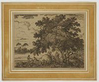 [Three men angling under a large tree.]
