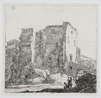 [Two people fishing in a river, an Italianate ruin behind.]