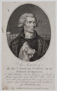 This Portrait of The Rev.d Joseph White D.D. Prebend of Gloucester, And Bishop Laud's Professor of Arabic;