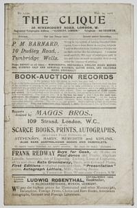 The Clique. No. 1,122. Private. For the Trade Only. Issued every Saturday. P.M. Barnard, 10 Dudley Road,. Tunbridge Wells. Owing to my system of issuing Classified Catalogues, I am a large buyer in various subjects I am ask no discount from the