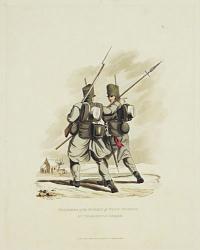 Soldiers in the 1.st. Reg.t. of Foot Guards, in Marching Order.
