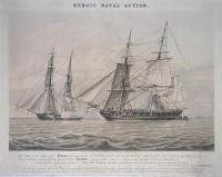 Heroic Naval Action. This Plate of the Prize vesel 'Netuno', Commanded by Mr. R.B.Crawford, Mid.n of H.M.S. Esk, with one Gun and 5 men (in the Bight of Benin, March 20th 1826) beating off the Spanish Pirate 'Carolina',