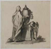 [Woman mourning and embracing a tomb in the form of a pot]