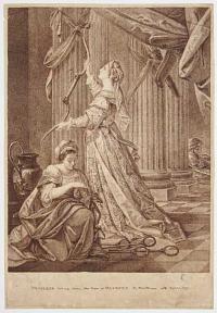 [Set of three prints in various states.] Penelope taking down the Bow of Ulysses.
