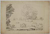 [Pastoral landscape with figures and cattle by a shore]