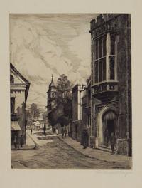 [Rugby School entrance on Hillmorton Road, looking towards the Temple Speech Room.]