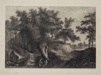 [Landscape with two figures, one playing a pipe]