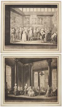 The Exhibition of the Royal Academy of Painting, in the Year 1771. From an Original Drawing in the Possession of Rob.t Sayer. [&] The Inside of the Pantheon in Oxford Road. L'Intérior du Panthéon de Londres.