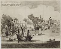 [Raid on the Medway.] Disegno dell'Ingresso, et Abbrvecia, Mento di Vascelli Inglesi Fattoda'gli Olandesi nella Riviera di Hattan.