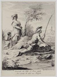 [Young man fishing, with a woman and small boy nearby]