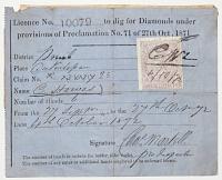 [Diamond Mining Licence.] Licence No. 10079 to dig for Diamonds under provisions of Proclamation No.71 of 27th Oct, 1871.