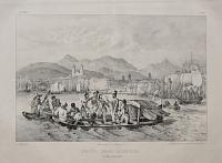 [Military and slaves on boats, Rio de Janeiro coastline]