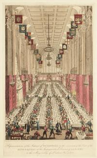 Representation of the Interior of Guildhall on the occasion of the Visit of the King & Queen at the Inauguration Dinner of Ald.Key, to the Mayoralty of London, Nov. 9. 1830.