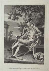 [An officer seated on a bench by a folly.]