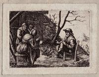 [Dutch peasants around a fire outside a cottage.]