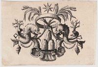 [Design with star and two fanciful dolphins.]