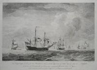 The King George disabled, and other Privateers in chase, with the Appearance of His Majesty's Ship the Russell at the time the Dartmouth was blown up, engaging the Gloriosa Octr 9th 1748.