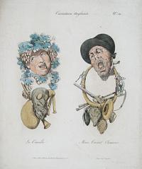 Caricatures Anglaises. La Comédie. Mons Taiant Chasseur.