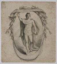 [Apollo holding his lyre, concert ticket.]