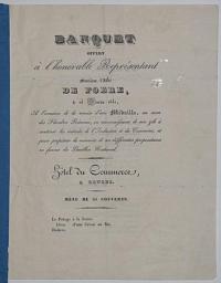 Banquet offert à l'honorable Représentant Monsieur l'Abbé de Foere, le 14 Février 1841,