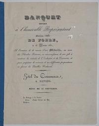 Banquet offert &agrave; l'honorable Repr&eacute;sentant Monsieur l'Abb&eacute; de Foere, le 14 F&eacute;vrier 1841,
