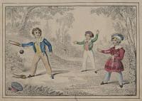 [Three children playing bat and ball.]