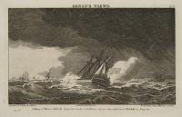 Skelt's Views. No 5. A Man of War in distress lying too under a ballance mizen Stay-sail, in a Stom at Sun set.