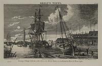 Skelt's Views. No 12. Paying a Sloops bottom, with a View of the Dock Yard in Southampton River, by Moon light.