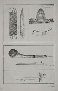 Branches de porcelaines. Coliers de porcelaines. Cage por Huscanawer les Novices. Tomahawk. Casse t&ecirc;te. Calumet de pax. Autre, ou pipe de paix des Virginiens.