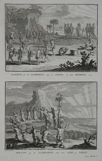Sacrifice que les Floridiens font au Soleil, de leurs Premiers nez. Orfande que les Floridiens fonr d'un Cerf au Soleil.