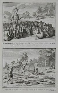 Floridiennes, que ayant perdu leurs maris, a la guerre, viennent implorer l'asistance du Roi Hermafrodites, d&eacute;stinez a servir les malades, et &agrave; enterrer les morts. Veuves de la Floride, que s&egrave;ment leurs cheveux sur les Tombeaux de leurs Maris.