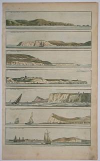 1. The Start Point N.E. b N. 2. The Bolt Head W.N.W. 3. Dunnose, W. b N. 4. Dover Castle, N.E. &frac12; N. 5. The South Foreland, and Shakespears Cliff. 6. Entrance to Dover Harbour. 7. Calais Town and Cliff.