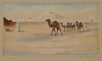 [Camels outside a town.]