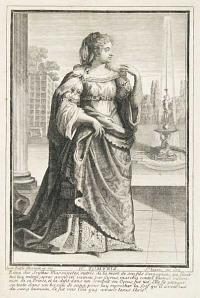IV. Tomyris. Reine des Scythes Massagetes, outr&eacute; de la mort de son fils Sargapises, qui s�etoit tu&eacute; tuy meme. Apr&egrave;s avoir &ecirc;t&eacute; vaincu par Cyrus, marcha contre l�arm&eacute;e victorieuse de ce Prince, et la desit dans un combat ou Cyrus fut tu&eacute;.