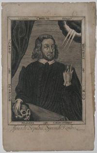 Ligno Christi Fixus. Caro Deorsum. Cor Sursum. Mundo Crucifixus.  "Ffrendo Sepultus, Sperando Resultus."