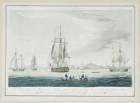The Prometheus & Melpomene standing into the Gulph of Riga, to meet the boats of the British Squadron, and prizes cut out during the night August 1809.