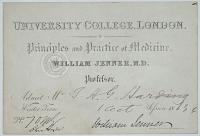 University College, London. Principles and Practice of Medicine. William Jenner, M.D. Professor.