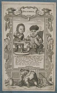 [The Twelve Months Represented by Lilliputian Figures.] December.