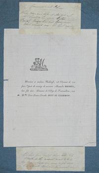 Monsieur et madame Maloizel, ont l'honneur de vous faire part du mariage de monsieur Alexandre Maloizel, leur fils aine, Directeur du College de Fontainebleau, avec Mlle. Zoe-Louise-Leocadie Petit de Villermont.