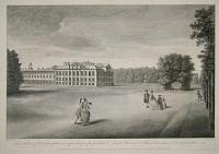 The South front of Kensington Palace, as seen from the Verges of the great Walk.  Façade Meridioinale du Palais de Kensington, vue de La grande allée.~
