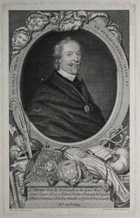 Sr. Thomas Roe Kt. Embassador to the Great Mogal, Grand Signior, Kings of Poland, Sweden & Denmark, the Emperor & Princes of Germany at Ralisbon; Chancellor of Ye. Garter & Prioy Councellor.  Obt. An. D. 1644.  Te Colvi Virtus Ut Rem. Sed Nomen In Ane Es.