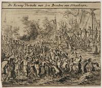 De KoningVertrekt met syn Broeders van Schevelingen.
