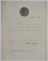 Sir, I have the honour to inform you that you were this day elected a Member of the Society for the Encouragement of Arts Manufacturers & Commerce.