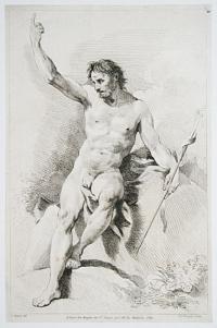 [Study of a male nude holding a cross.]