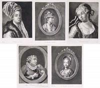 [Five mezzotint heads, stitched together.]