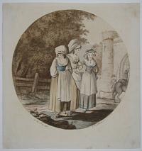 [Three French Girls before a Castle Gate.]